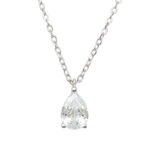 Silver chain with teardrop-shaped zirconia pendant