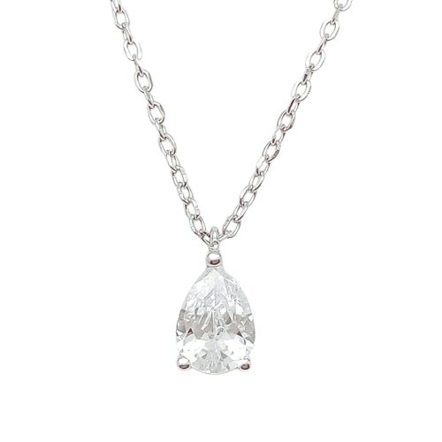 Silver chain with teardrop-shaped zirconia pendant