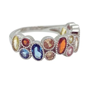 Silver ring with colored zirconia stones
