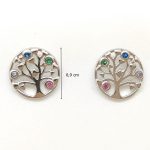Silver tree of life earrings with 4 colored zirconia stones and heart leaves