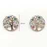  Silver tree of life earrings with 4 colored zirconia stones and heart leaves