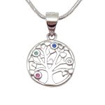 Silver tree of life pendant with colorful zirconia stones