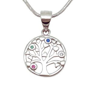 Silver tree of life pendant with colorful zirconia stones