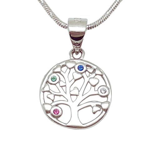 Silver tree of life pendant with colorful zirconia stones
