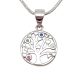 Silver tree of life pendant with colorful zirconia stones