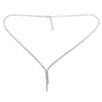 Silver Y-style necklace with zirconia stones
