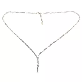 Silver Y-style necklace with zirconia stones
