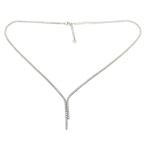 Silver Y-style necklace with zirconia stones