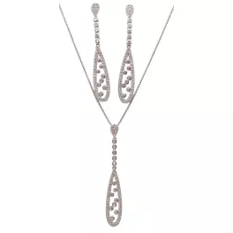   Silver jewelry set with drop earrings and pendant with zirconia stones