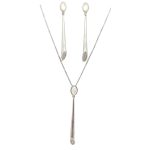 Silver jewelry set with pendant and earrings featuring mother-of-pearl decoration