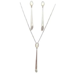   Silver jewelry set with pendant and earrings featuring mother-of-pearl decoration