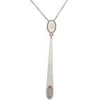 Silver jewelry set with pendant and earrings featuring mother-of-pearl decoration