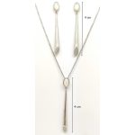 Silver jewelry set with pendant and earrings featuring mother-of-pearl decoration