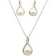 Silver jewelry set with pendant and earrings featuring pearls and zirconia stones