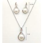 Silver jewelry set with pendant and earrings featuring pearls and zirconia stones