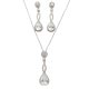 Silver drop jewelry set with earrings, necklace, and pendant featuring zirconia stones