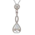 Silver drop jewelry set with earrings, necklace, and pendant featuring zirconia stones