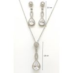 Silver drop jewelry set with earrings, necklace, and pendant featuring zirconia stones