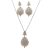 Silver jewelry set with pendant and earrings featuring a floral pattern and zirconia stones