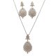 Silver jewelry set with pendant and earrings featuring a floral pattern and zirconia stones