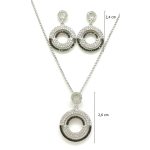 Silver jewelry set with pendant and earrings featuring black and white zirconia