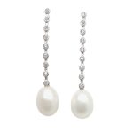 Silver casual earrings with pearl and zirconia embellishment