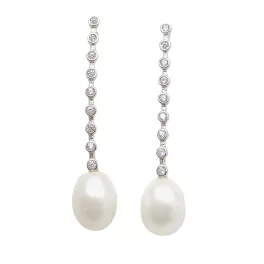 Silver casual earrings with pearl and zirconia embellishment