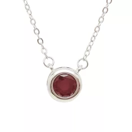 Silver necklace with ruby in a button setting