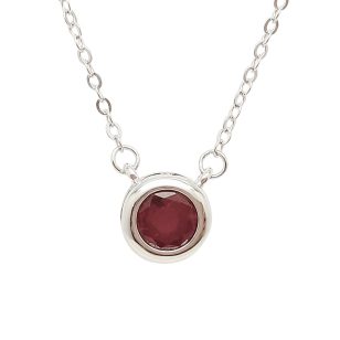 Silver necklace with ruby in a button setting