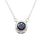 Silver necklace with sapphire stone in a button setting