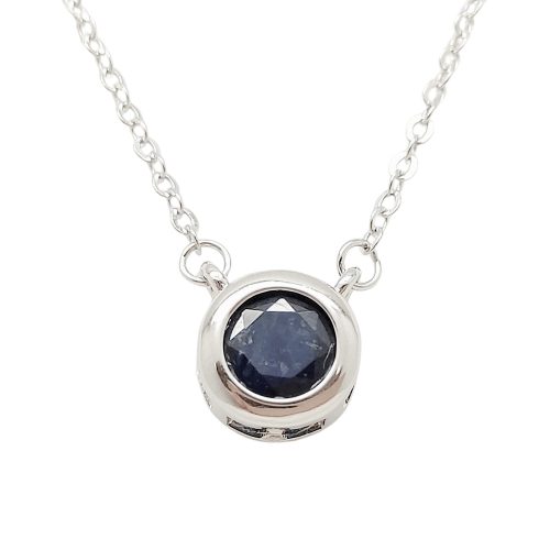 Silver necklace with sapphire stone in a button setting