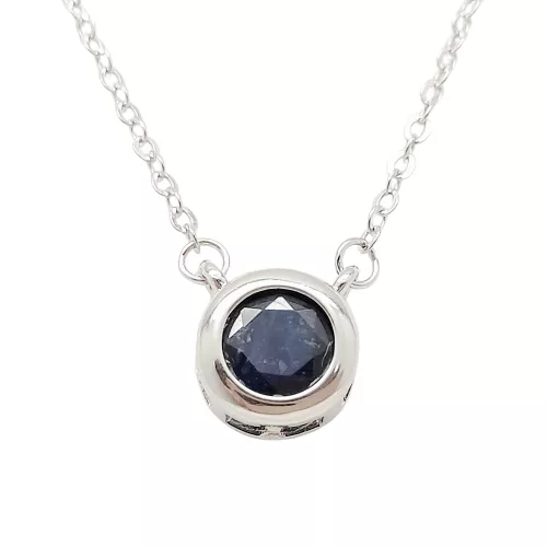 Ezüst collier nyakék zafír kővel button foglalatban