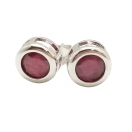 Silver earrings with ruby stones in button settings