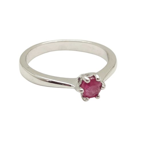 Silver engagement ring with pink ruby