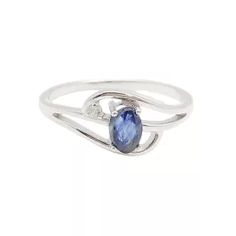 Silver ring with blue sapphire stone and zirconia 