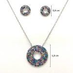 Silver necklace and earrings set with colorful zirconia stones
