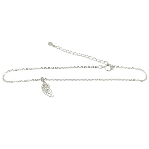 Silver anklet with leaf pendant
