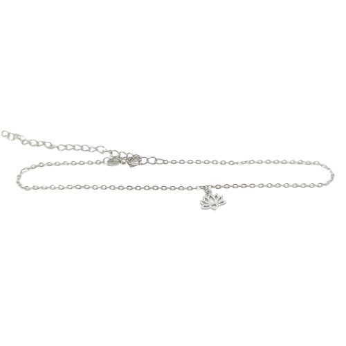 Silver anklet with lotus flower pendant
