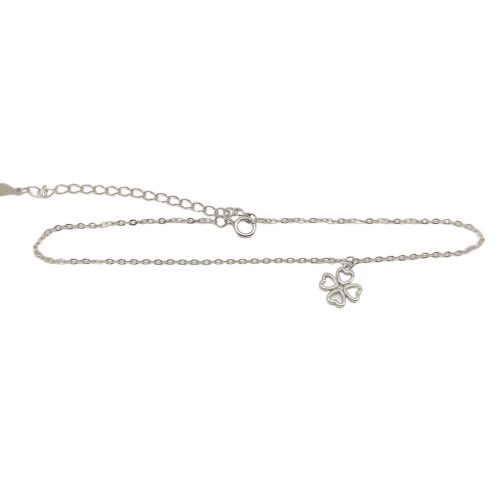 Silver anklet with four-leaf clover