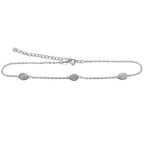 Silver anklet with 3 zirconia stones