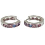 Silver small hoop earrings with colorful zirconia stones