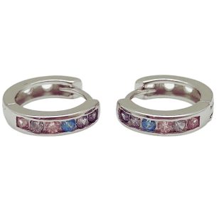 Silver small hoop earrings with colorful zirconia stones