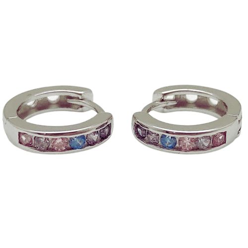 Silver small hoop earrings with colorful zirconia stones