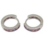 Silver small hoop earrings with colorful zirconia stones