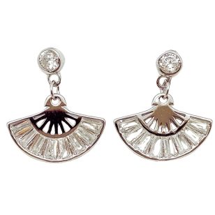 Silver fan-shaped stud earrings