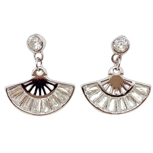 Silver fan-shaped stud earrings