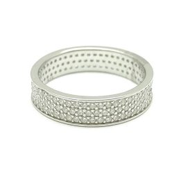 Eternity silver ring with three rows of zirconia stones
