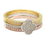 Tricolor silver ring with four-leaf clover