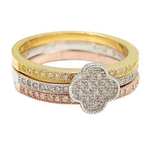 Tricolor silver ring with four-leaf clover