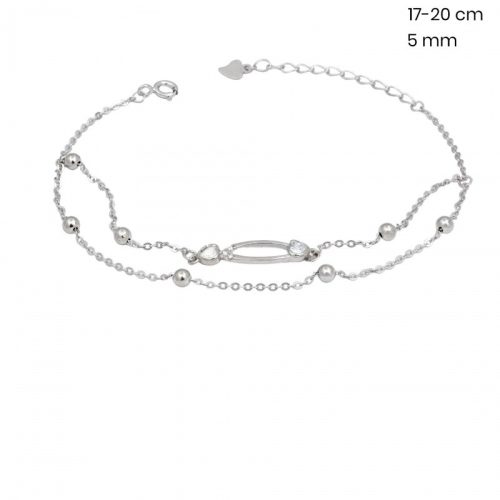 Silver bracelet with zirconia stones and silver beads